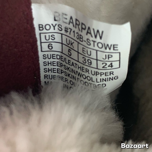 BearPaw boys burgundy and Black Winter Boots sz 6 - Picture 10 of 10